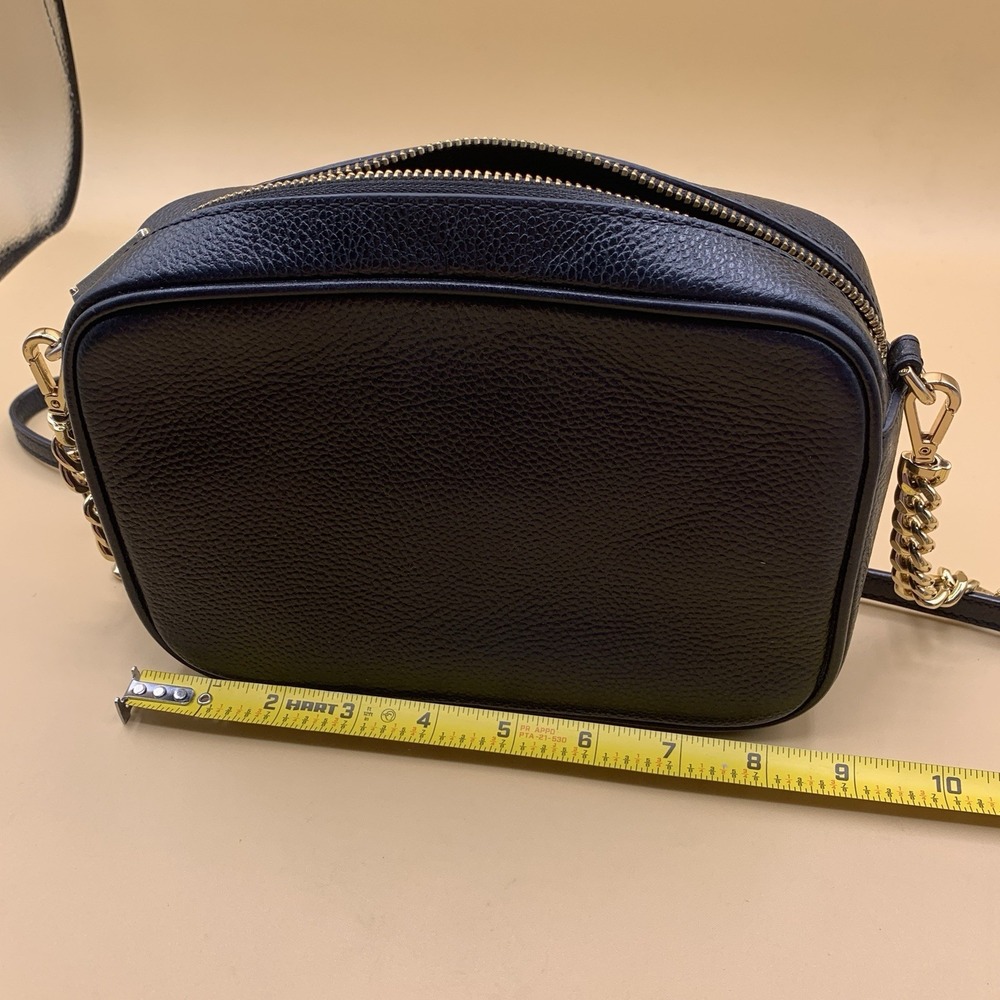 MICHAEL KORS Womens Jet Set Crossbody Bag Purse Black Leather Gold MK Logo - Picture 11 of 13